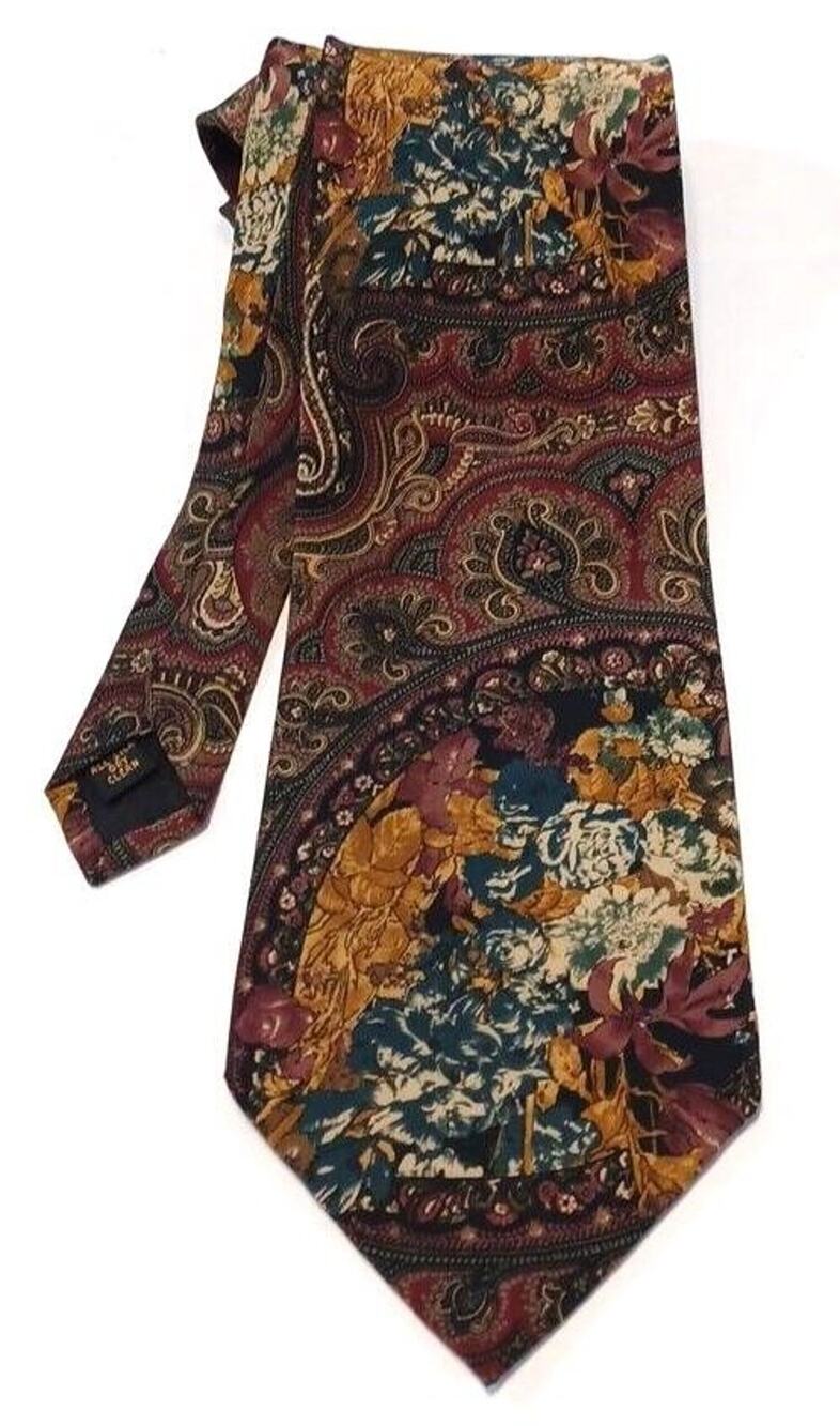 VTG Bill Blass BonMarche Men Necktie Silk Brown Floral 57 1/2" x 3 3/4" USA